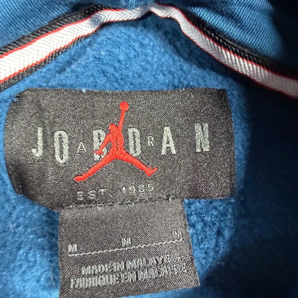 Jordan Hoodie Men M Blue Lightning Bolt Graphic Jumpman Fleece Pullover Sweatshi